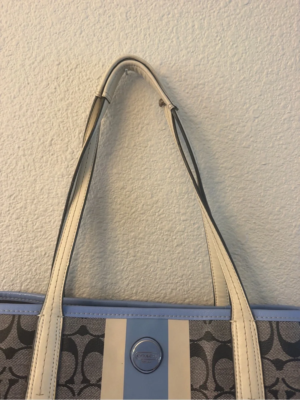 COACH F23049 Signature Stripe PVC Large Carryall Tote Bag